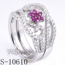 925 prata esterlina flor rosa zircônia mulheres anel (s-10610)